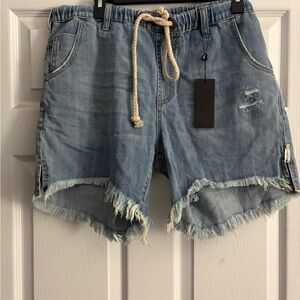 One Teaspoon Distressed Light Blue Jean Shorts